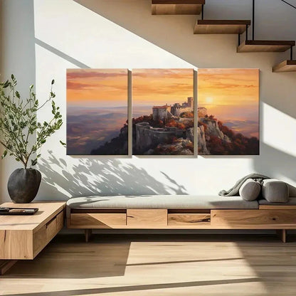 3pcs Sunset Castle Landscape Mountains Metal Print Ready to Hang Art - Bella Home Decor