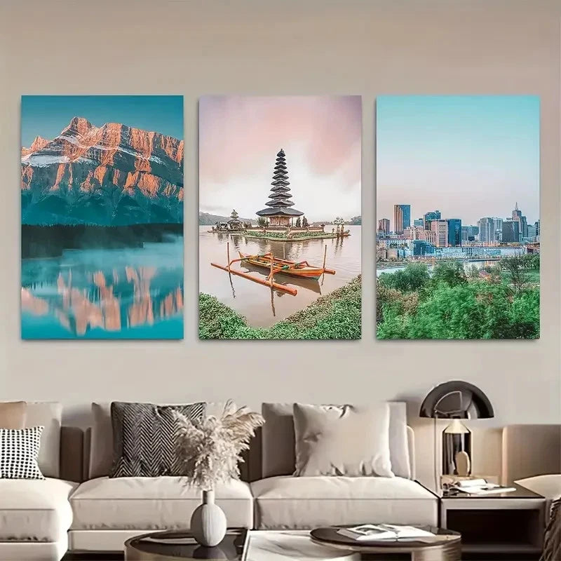 3pcs Banff Travel, Banff Street. Metal Print Ready to Hang Art - Bella Home Decor