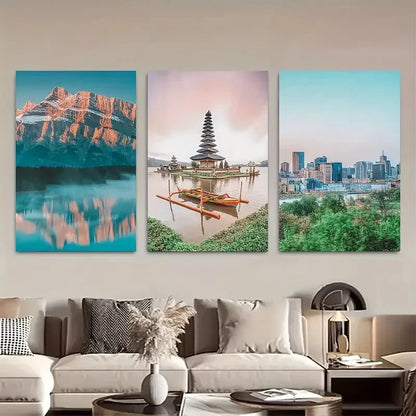 3pcs Banff Travel, Banff Street. Metal Print Ready to Hang Art - Bella Home Decor