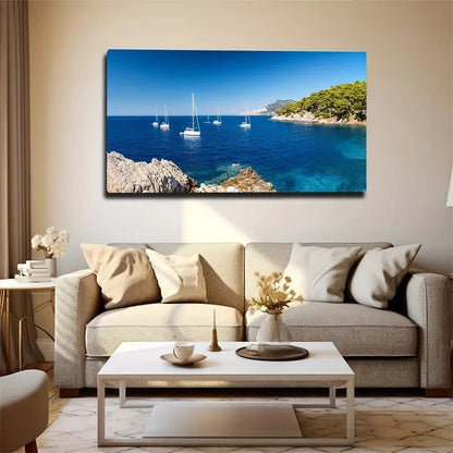 Mediterranean Sailboat Wall Art Canvas Office Home Room Framed 120x60cm