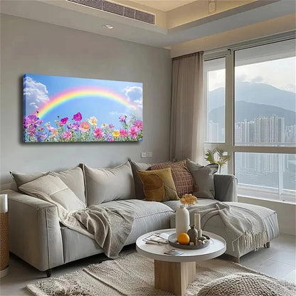 Flowers & Rainbow Bloom Cosmos Wall Art Canvas Office Home Room Framed 120x60cm - Bella Home Decor