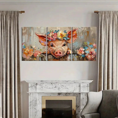 3pcs Pig Floral Crown Abstract Animal Art Metal Print Ready to Hang Art - Bella Home Decor