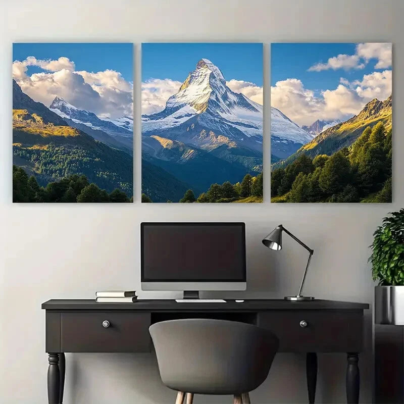 3pcs Aosta Valley Travel Matterhorn Metal Print Ready to Hang Art - Bella Home Decor