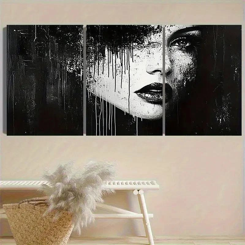 3pcs Monochrome Dripping Portrait Wall Art Set Canvas Framed 60x90cm - High Quality Print 100% Australian Made Wall Canvas Ready to Hang
