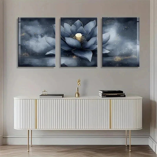 3pcs Elegant Dark for Lotus Flower Metal Print Ready to Hang Art