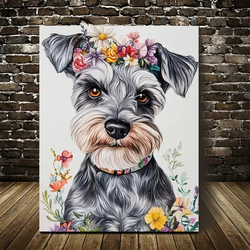 Featuring a Cute Schnauzer Dog Painting  40x60cm Metal Print Ready to Hang
