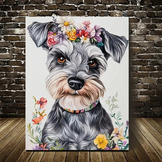 Featuring a Cute Schnauzer Dog Painting  40x60cm Metal Print Ready to Hang