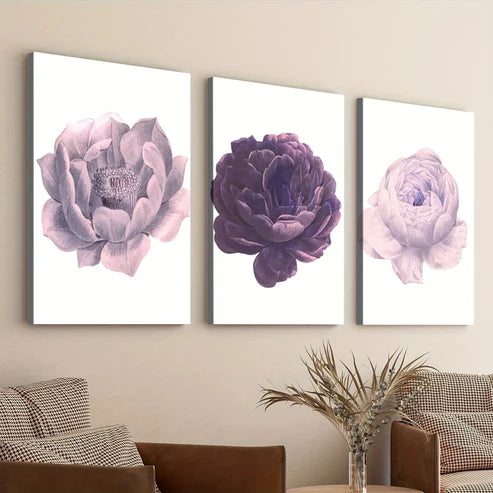 3pcs Purple Flower Elegant Art White Light Rose Wall Art Set Wall Art Canvas Unframed – High Quality Print 100% Australian Made Wall Canvas