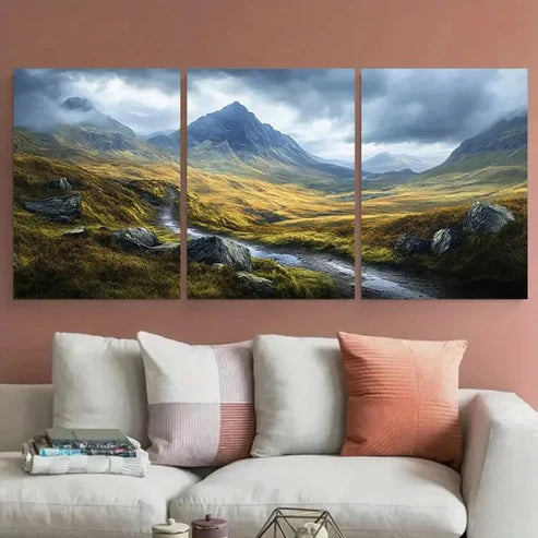 3pcs Celtic Highlands Moody Mountain Landscape Wall Art Canvas Unframed - High Quality Print 100% Australian Made Wall Canvas