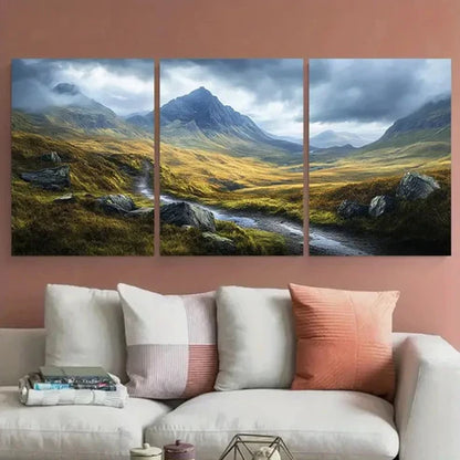 3pcs Celtic Highlands Moody Mountain Landscape Wall Art Canvas Unframed - High Quality Print 100% Australian Made Wall Canvas