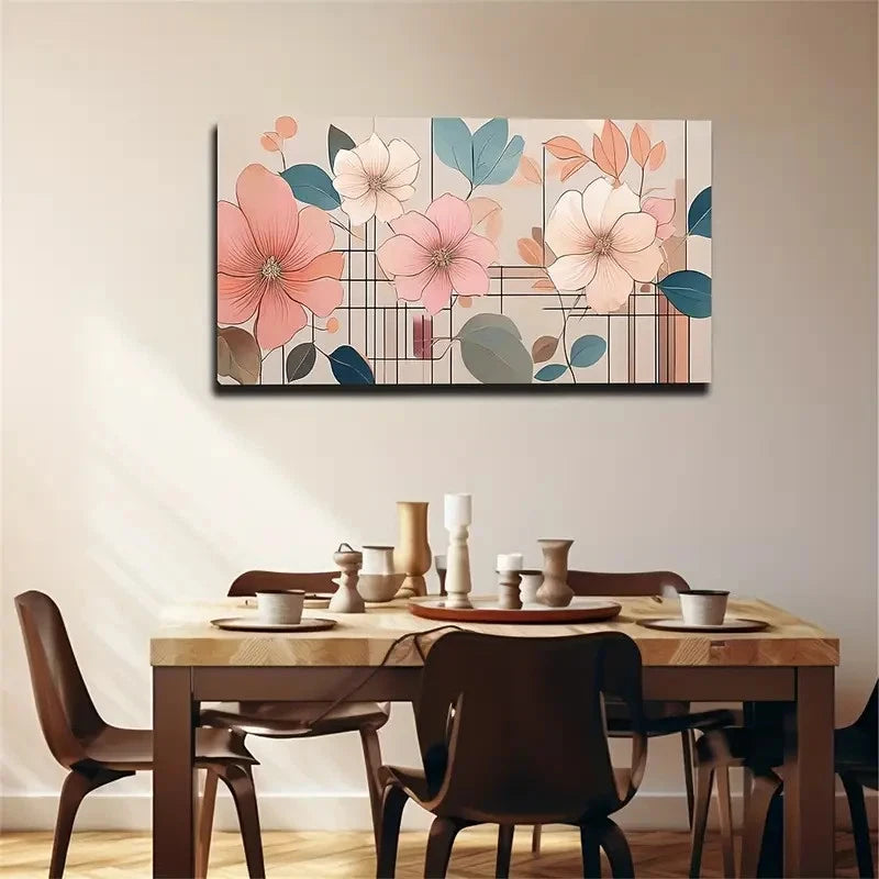 Pink & Peach Flowers Modern Wall Art Canvas Office Home Room Framed 120x60cm