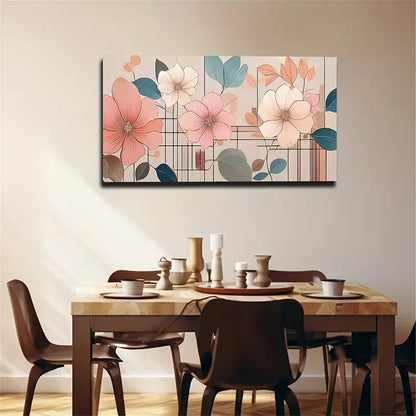 Pink & Peach Flowers Modern Wall Art Canvas Office Home Room Framed 120x60cm