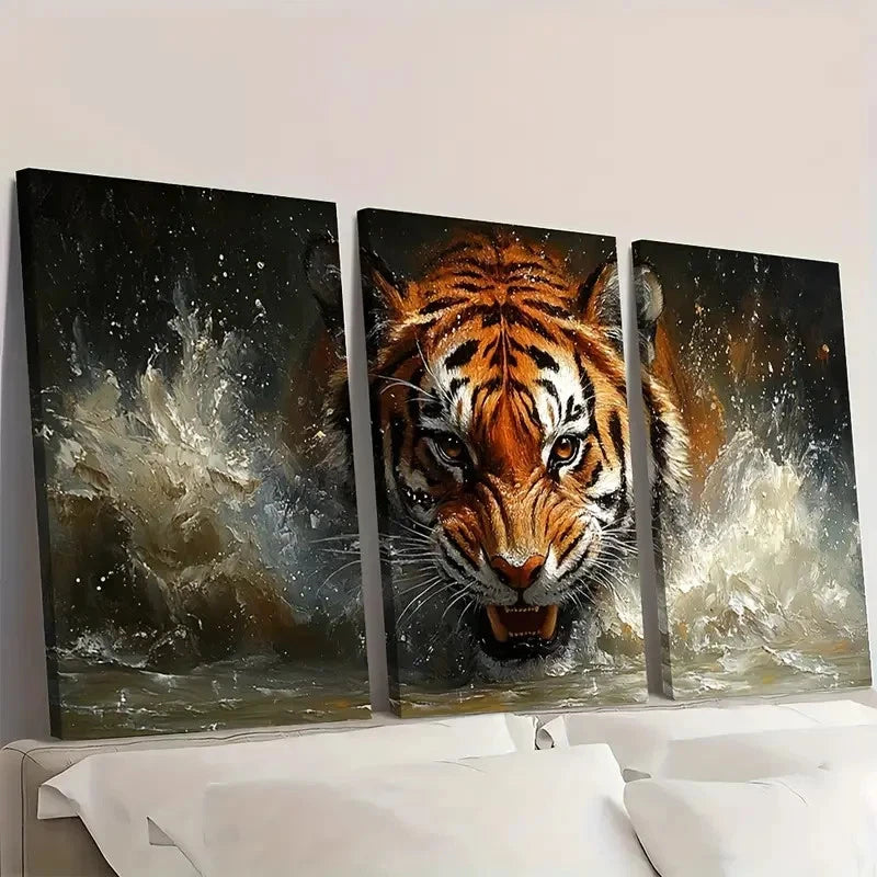 3pcs Bengal Tiger Watercolor Decor  Wall Art Set Canvas Framed 60x90cm - High Quality Print 100% Australian Made Wall Canvas Ready to Hang - Bella Home Decor