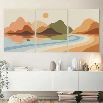 3pcs Mountains, Lake, Sun Canvas    Wall Art Set Canvas Framed 50x70cm - High Quality Print 100% Australian Made Wall Canvas Ready to Hang