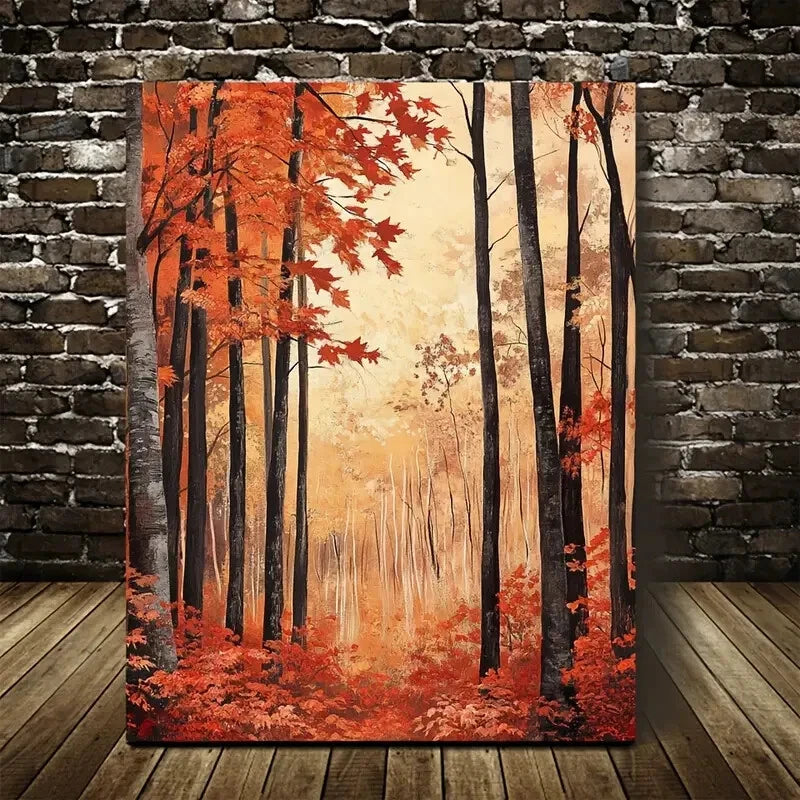 Vibrant Autumn Maple Forest Scene with Sunlit Foliage 40x60cm Metal Print Ready to Hang