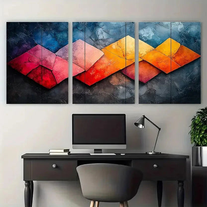 3pcs Marbled Geometric Modern Abstract Metal Print Ready to Hang Art - Bella Home Decor