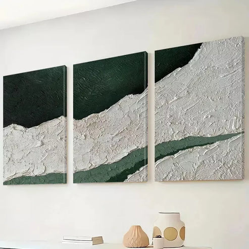 3pcs Abstract Green & White Painting Wall Art Set Canvas Unframed - High Quality Print 100% Australian Made Wall Canvas - Bella Home Decor