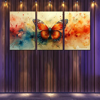 3pcs Watercolor Crystal Butterfly Design Wall Art Set Canvas Framed 60x90cm - High Quality Print 100% Australian Made Wall Canvas Ready to Hang