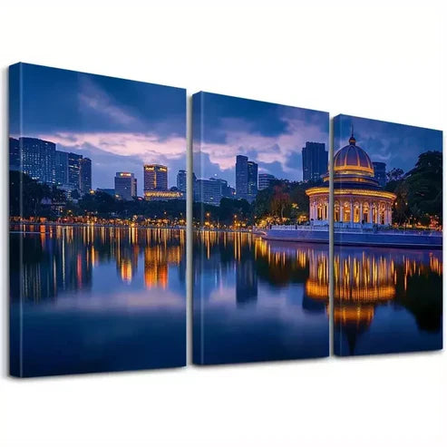 3pcs Modern Skyscraper Reflections Cityscape Wall Art Canvas Unframed - High Quality Print 100% Australian Made Wall Canvas