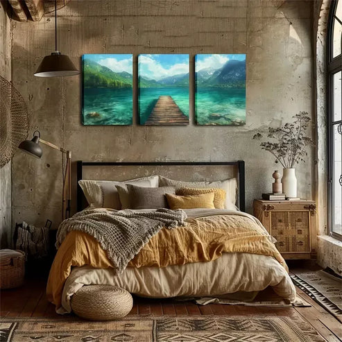 3pcs Purifying Place for The Soul, Quiet Lake Wall Art Set Wall Art Canvas Unframed - High Quality Print 100% Australian Made Wall Canvas