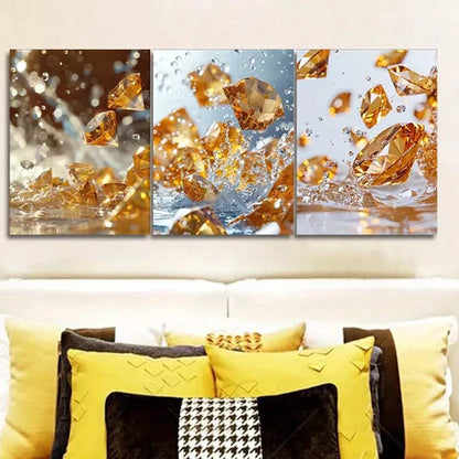 3pcs Yellow Diamonds Crystals Wall Art Canvas Unframed - High Quality Print 100% Australian Made Wall Canvas