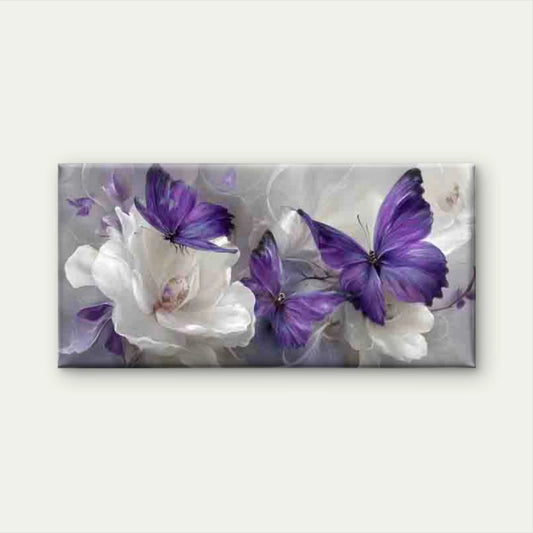 Purple Butterflies Floral Theme Wall Art Canvas Office Home Room Framed 120x60cm