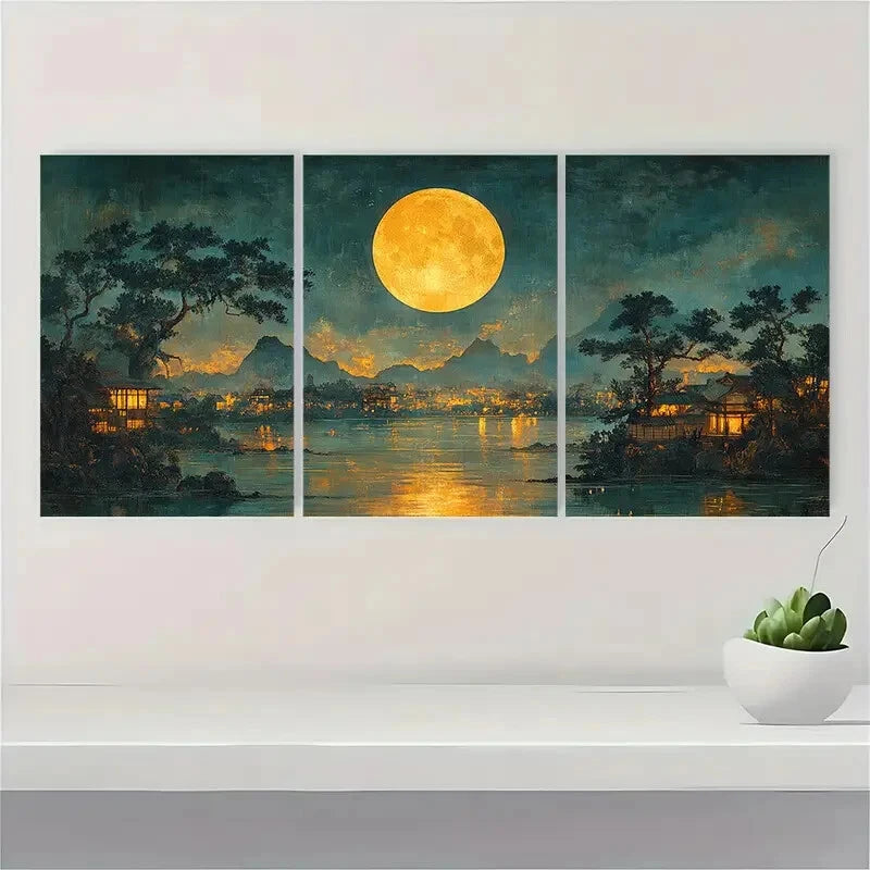 3pcs Japanese Ukiyo-e Vintage Evening Prints Metal Print Ready to Hang Art - Bella Home Decor