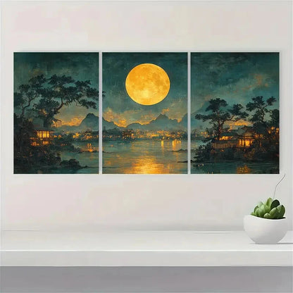 3pcs Japanese Ukiyo-e Vintage Evening Prints Metal Print Ready to Hang Art - Bella Home Decor