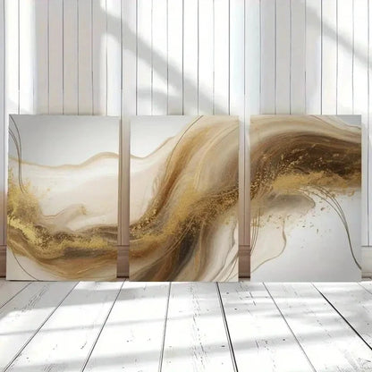 3pcs Golden Foil Ink Wash Decorations Painting Metal Print Ready to Hang Art - Bella Home Decor