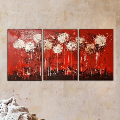 3pcs Red abstract dandelion Wall Art Set Canvas Framed 40x60cm - High Quality Print 100% Australian Made Wall Canvas Ready to Hang - Bella Home Decor
