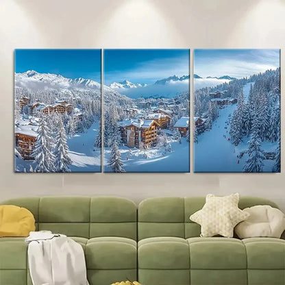 3pcs Charm of Courchevel La Croisette RT   Wall Art Set Canvas Framed 50x70cm - High Quality Print 100% Australian Made Wall Canvas Ready to Hang - Bella Home Decor