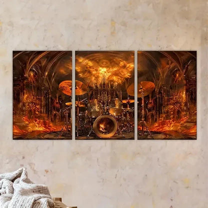 3pcs the drums in flames Wall Art Set Canvas Unframed - High Quality Print 100% Australian Made Wall Canvas