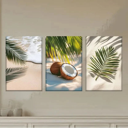 3pcs Beach Vacation Coconut Tree View Beach Metal Print Ready to Hang Art - Bella Home Decor