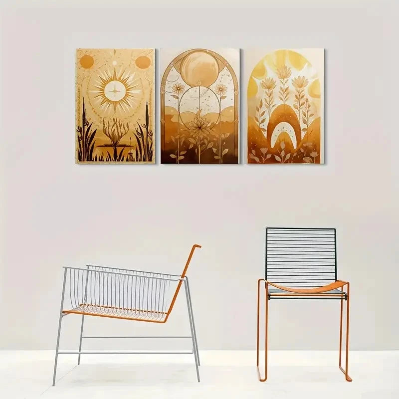 3pcs Golden Sunset Triptych Floral Wall Art Set Canvas Framed 60x90cm - High Quality Print 100% Australian Made Wall Canvas Ready to Hang