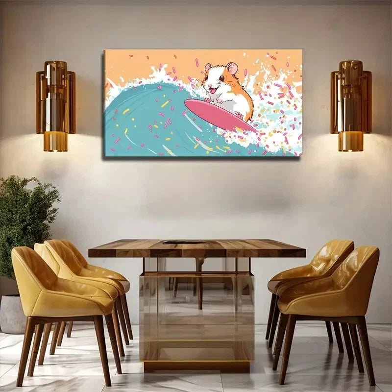 Surfing Groundhog Bohemian Wall Art Canvas Office Home Room Framed 120x60cm