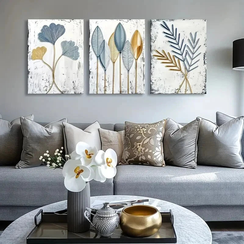 3pcs Marble Leaf Pattern Painting Metal Print Ready to Hang Art - Bella Home Decor
