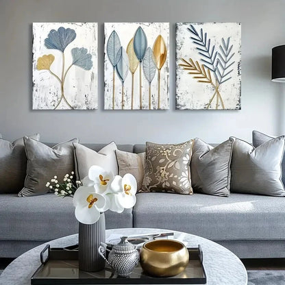3pcs Marble Leaf Pattern Painting Metal Print Ready to Hang Art - Bella Home Decor