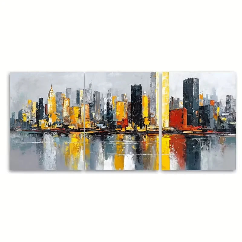 3pcs Sunrise Oil Painting, Cityscape Art, Metal Print Ready to Hang Art