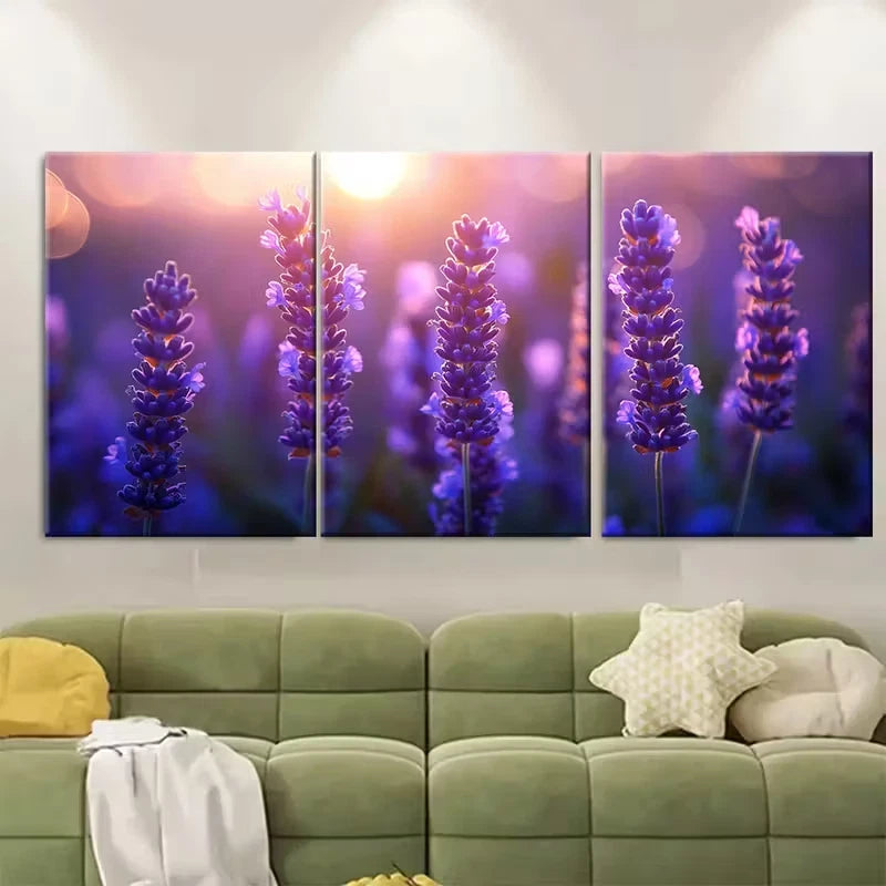 3pcs Luminous Lavender Metal Print Ready to Hang Art