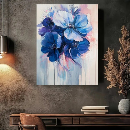 Beautiful Modern Vintage Abstract Blue Flower Painting 40x60cm Metal Print Ready to Hang - Bella Home Decor