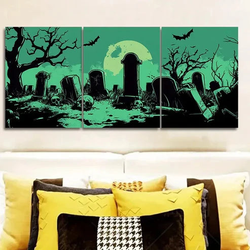 3pcs Graveyard Halloween Theme Wall Art Set Canvas Unframed - High Quality Print 100% Australian Made Wall Canvas