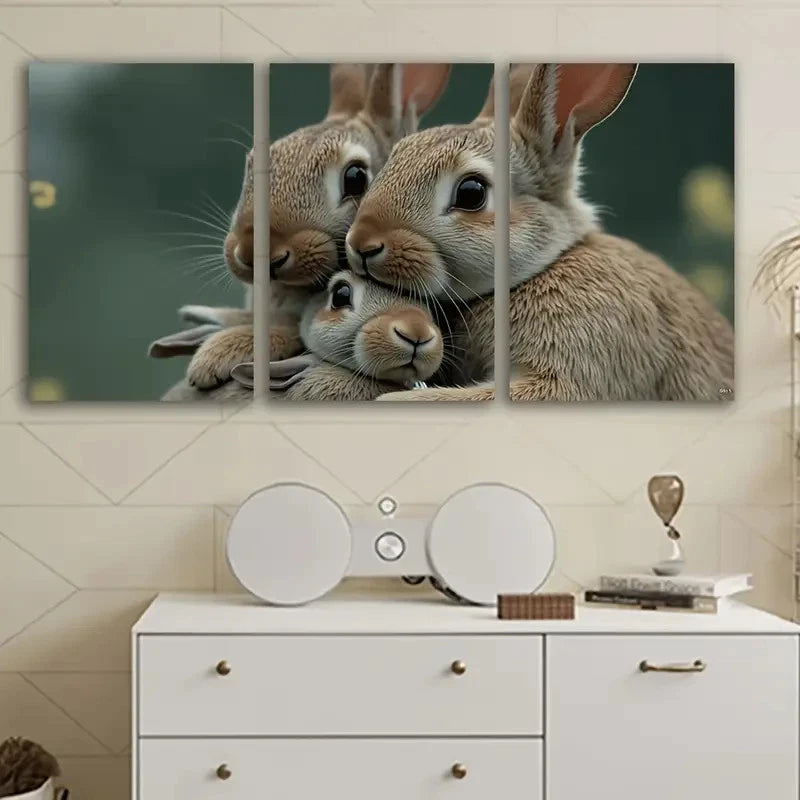 3pcs Spray-Painted Rabbit Trio Metal Print Ready to Hang Art
