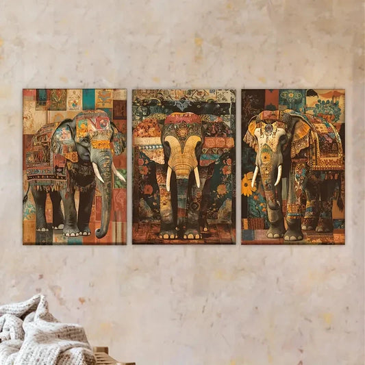3pcs a group of elephants standing in front Wall Art Set Canvas Framed 40x60cm - High Quality Print 100% Australian Made Wall Canvas Ready to Hang