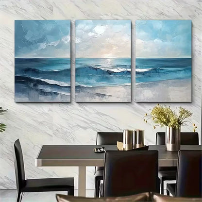 3pcs Abstract Oil Painting Blue Painting Metal Print Ready to Hang Art - Bella Home Decor