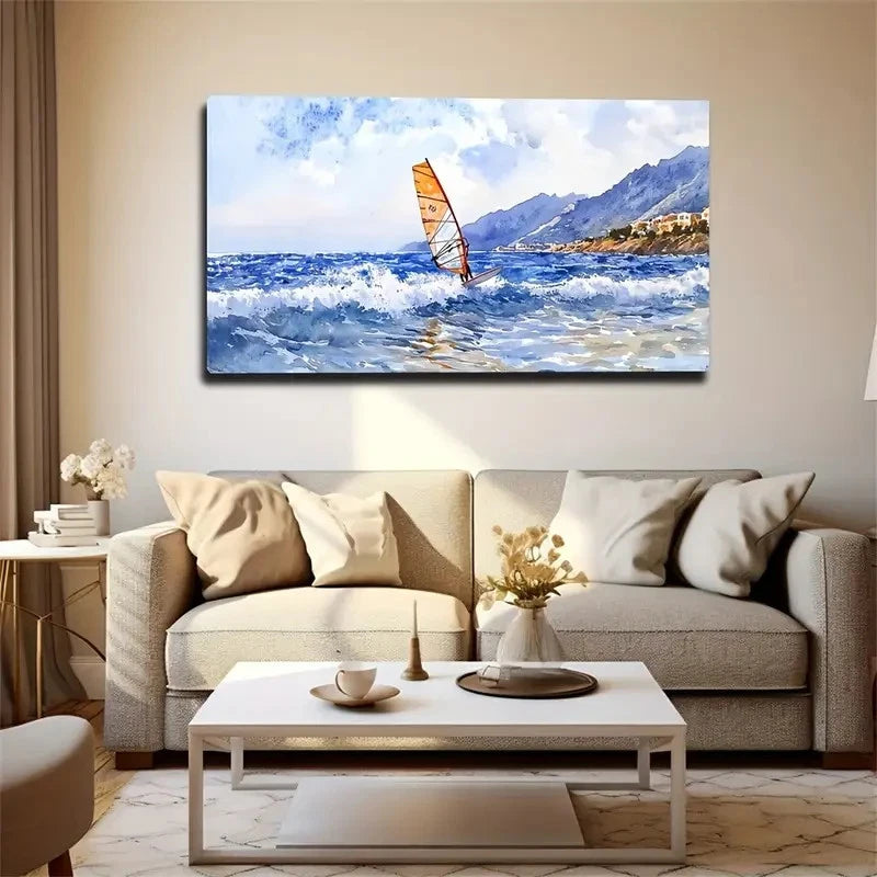 White Waves Minimalist Wall Art Canvas Office Home Room Framed 120x60cm.