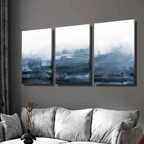 3pcs Abstract Navy Blue Modern Ocean Texture Wall Art Set Canvas Unframed - High Quality Print 100% Australian Made Wall Canvas - Bella Home Decor