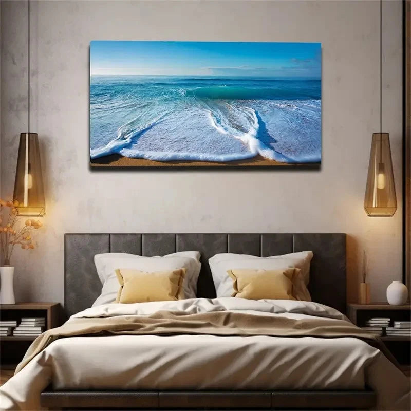 Waves Seascape Vibrant Wall Art Canvas Office Home Room Framed 120x60cm
