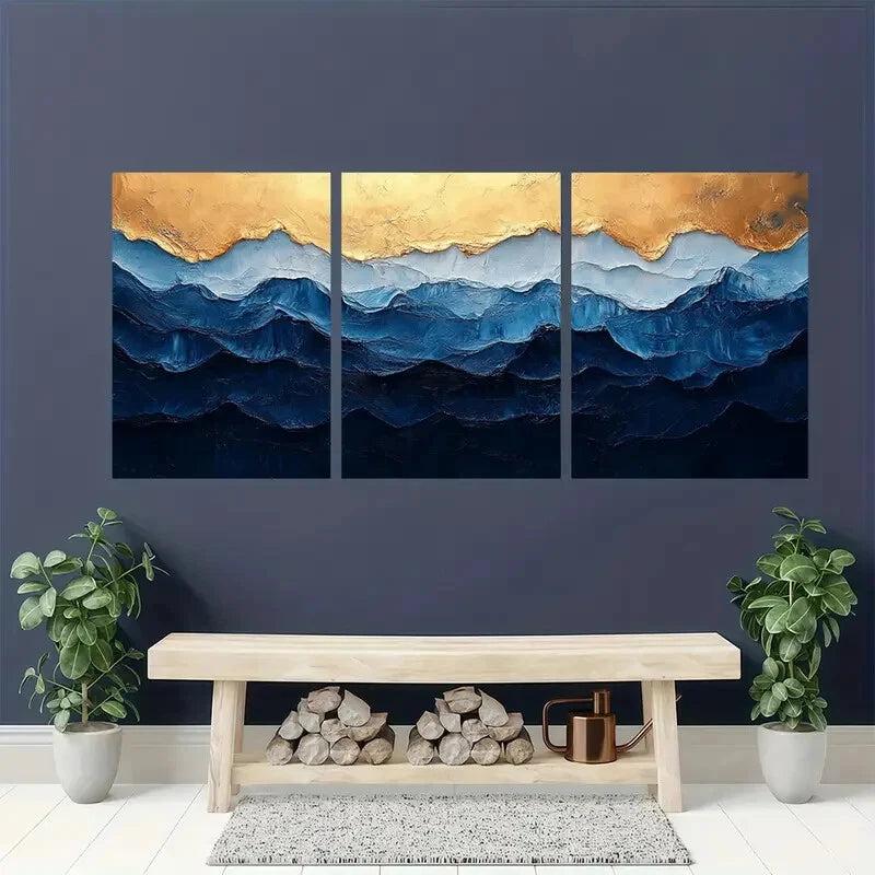 3pcs Minimalist Blue and White Texture Painting Metal Print Ready to Hang Art - Bella Home Decor