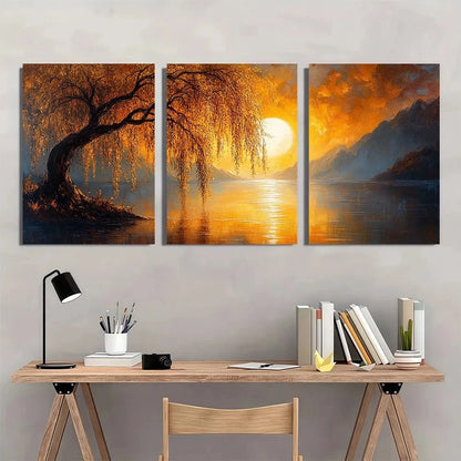 3pcs Painting Weeping Willow Charming Wall Art Set Canvas Framed 50x70cm - High Quality Print 100% Australian Made Wall Canvas Ready to Hang