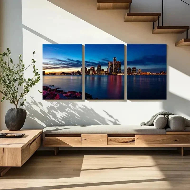 3pcs Modern Cityscape Sunset City Skyline Wall Art Set Canvas Framed 40x60cm - High Quality Print 100% Australian Made Wall Canvas Ready to Hang - Bella Home Decor